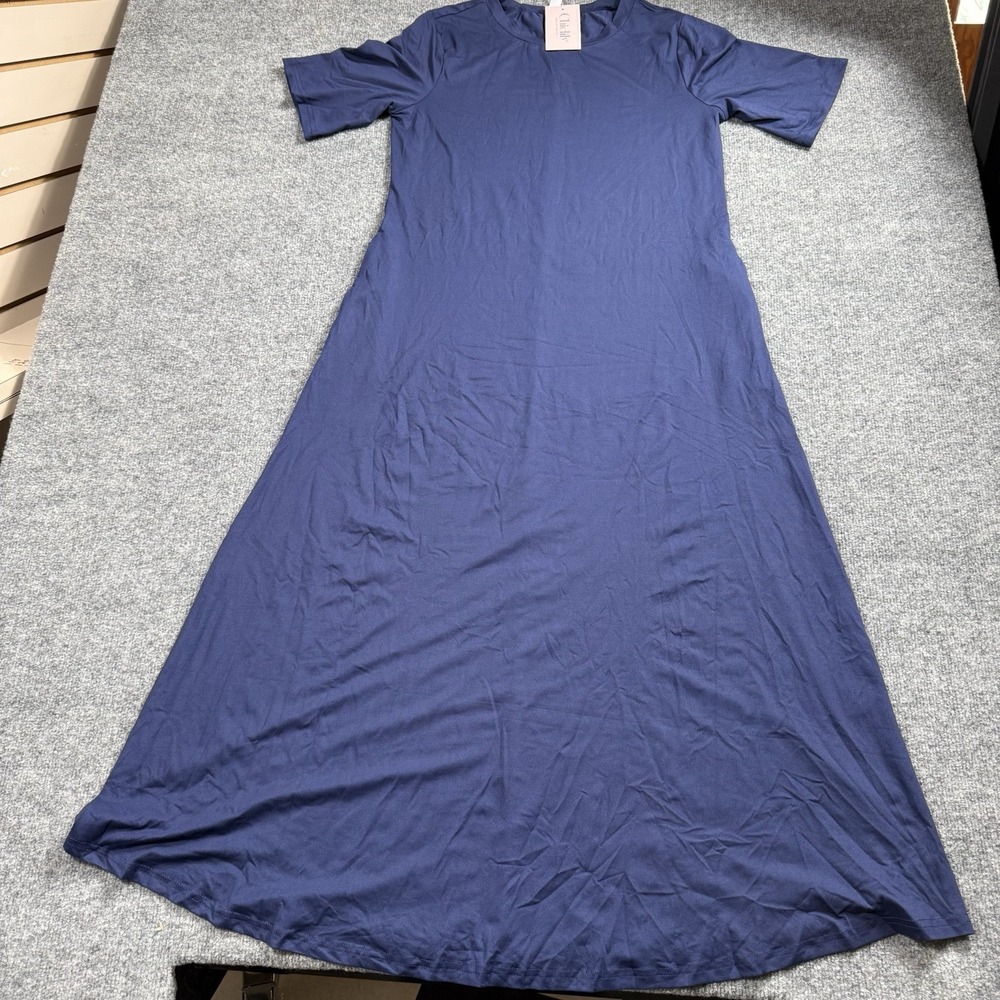 Chiclily Navy Blue Maxi Dress Size Large Short Sleeve Casual T-Shirt Flowy‎
